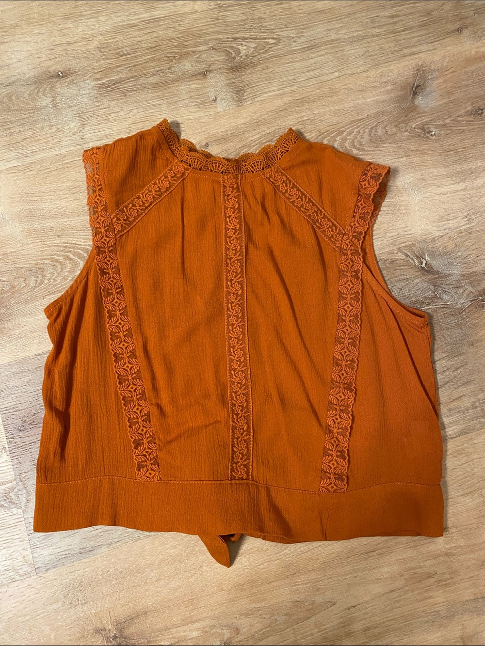 Women’s Lace Panel Sleeveless Top - Rust Orange - Size S